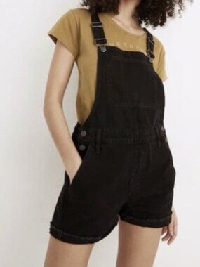 Madewell/J Crew UK Adirondack Black Denim Short Overalls, Size M